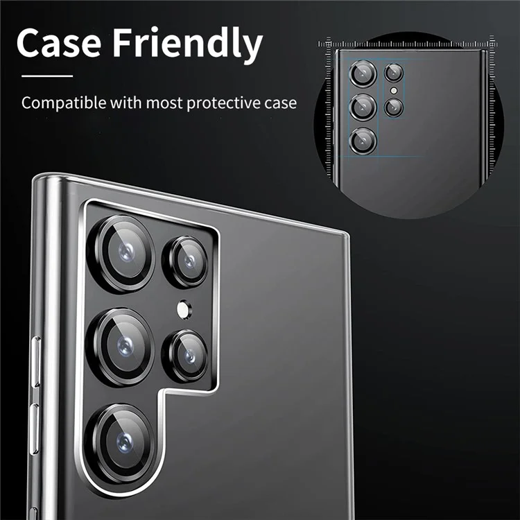 ENKAY HAT PRINCE Para Samsung Galaxy S23 Ultra 1 Conjunto Protetor de Lente da Câmera Liga de Alumínio Vidro Temperado Anel da Câmera Noturna - Preto