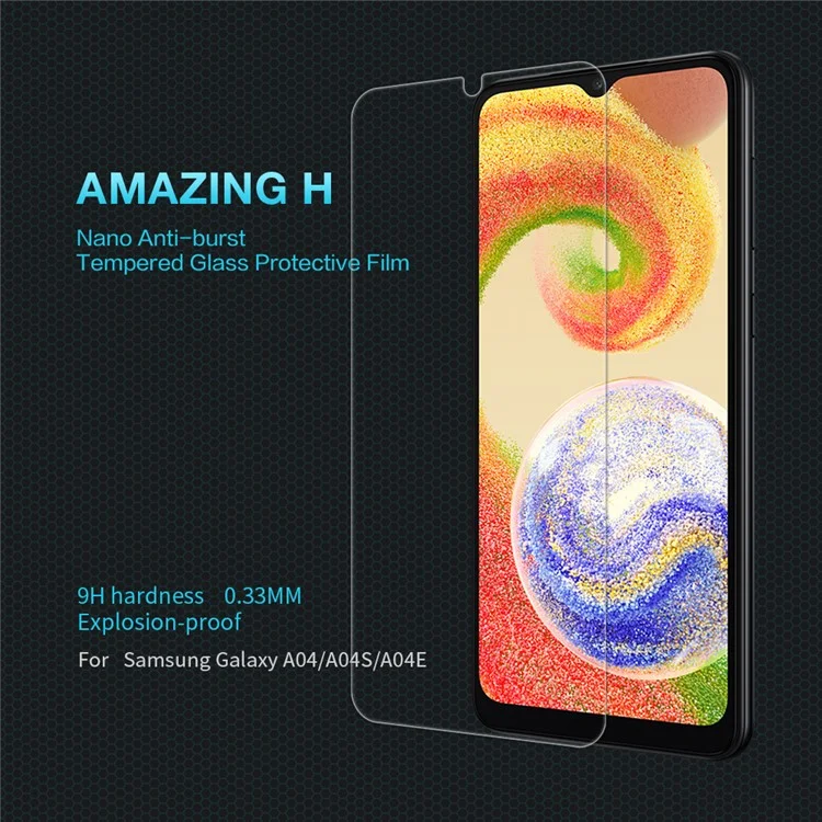 nillkin h series for samsung galaxy a04e 4g / a04 4g (164,4 x 76,3 x 9,1 mm) / a04s 4g (164,7 x 76,7 x 9,1 mm) protetor de tela ultra clear filme de vidro temperado anti-explosão