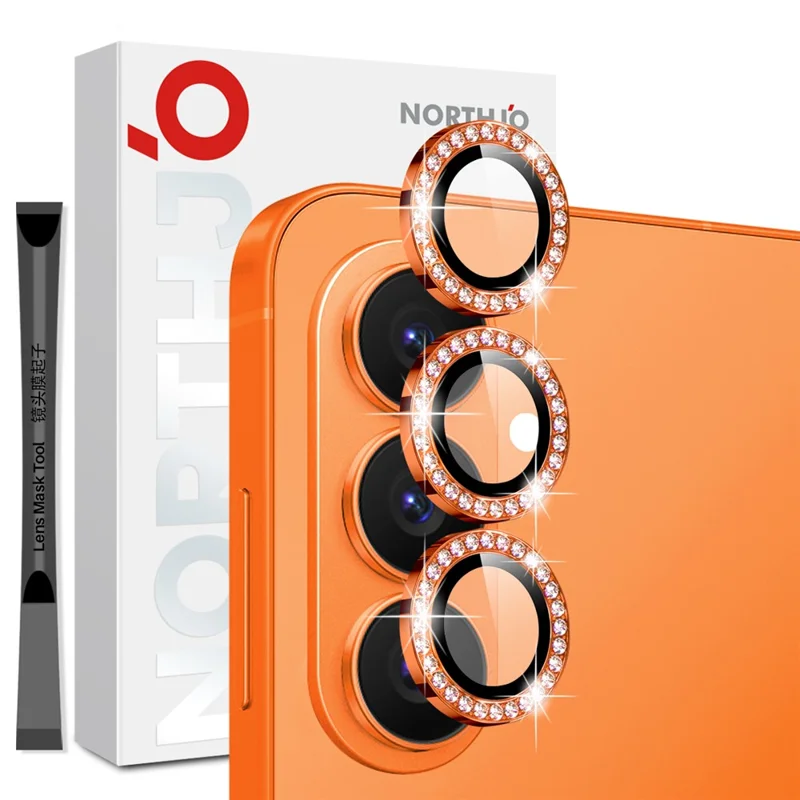 NORTHJO For Samsung Galaxy S26+ Camera Lens Protector Rhinestone Ring Tempered Glass Lens Film (Complete Coverage) - Orange