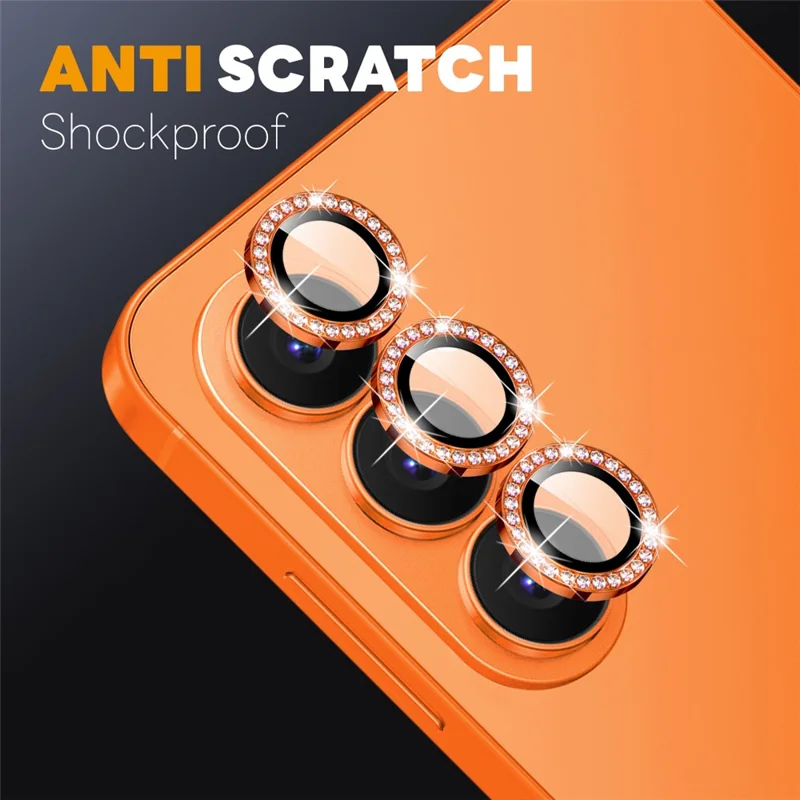 NORTHJO For Samsung Galaxy S26+ Camera Lens Protector Rhinestone Ring Tempered Glass Lens Film (Complete Coverage) - Orange