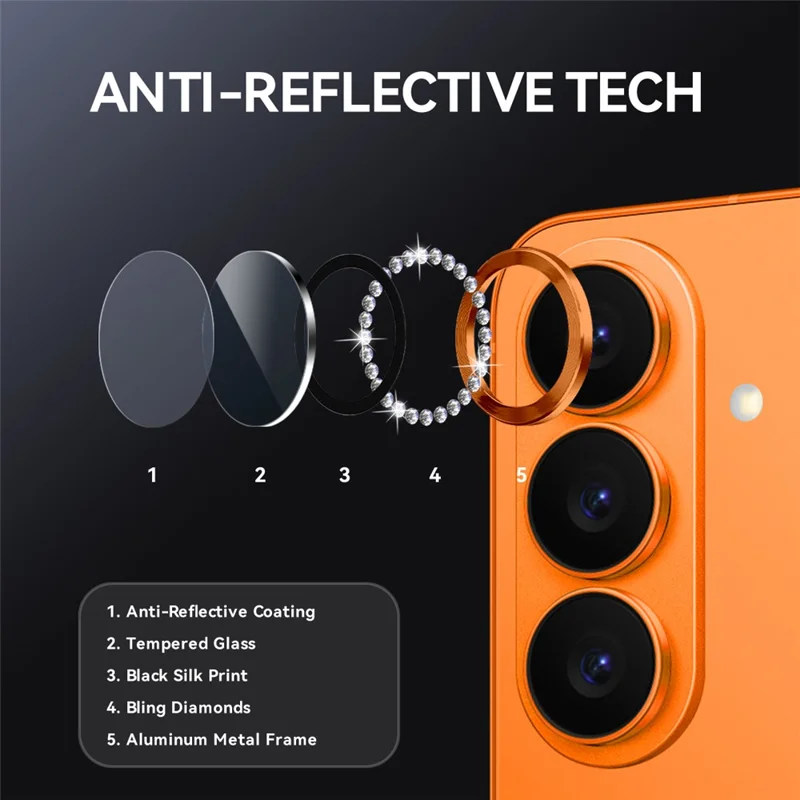 NORTHJO For Samsung Galaxy S26+ Camera Lens Protector Rhinestone Ring Tempered Glass Lens Film (Complete Coverage) - Orange