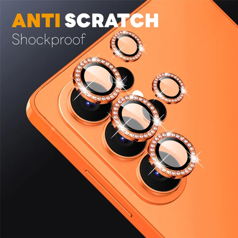 NORTHJO For Samsung Galaxy S26 Ultra Camera Lens Protector Rhinestone Ring Tempered Glass Lens Film (Complete Coverage) - Orange