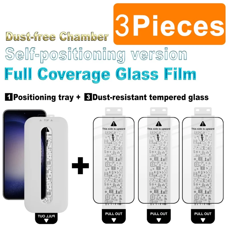 IMAK 3Pcs For Samsung Galaxy S23 / S22 5G Tempered Glass Full Screen Protector Full Glue Film with Dust-free Installation Tool (Fingerprint Unlock) - Black