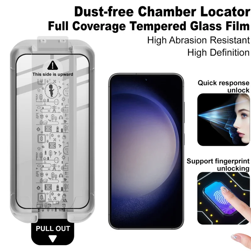 IMAK 3Pcs For Samsung Galaxy S23 / S22 5G Tempered Glass Full Screen Protector Full Glue Film with Dust-free Installation Tool (Fingerprint Unlock) - Black