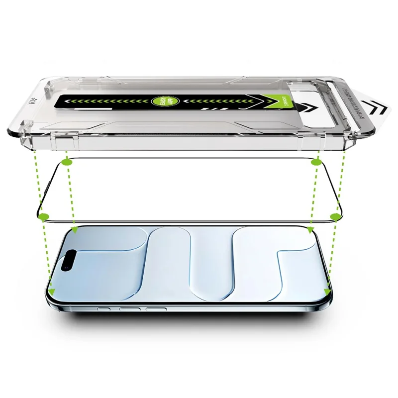 Großhandelskauf für iPhone 17 / 16 Pro Vollbildschirmschutz Vollklebe-Seidendruck HD Hochfestes Aluminium-Silizium-Glas-Folie mit Staubentfernungs-Tool