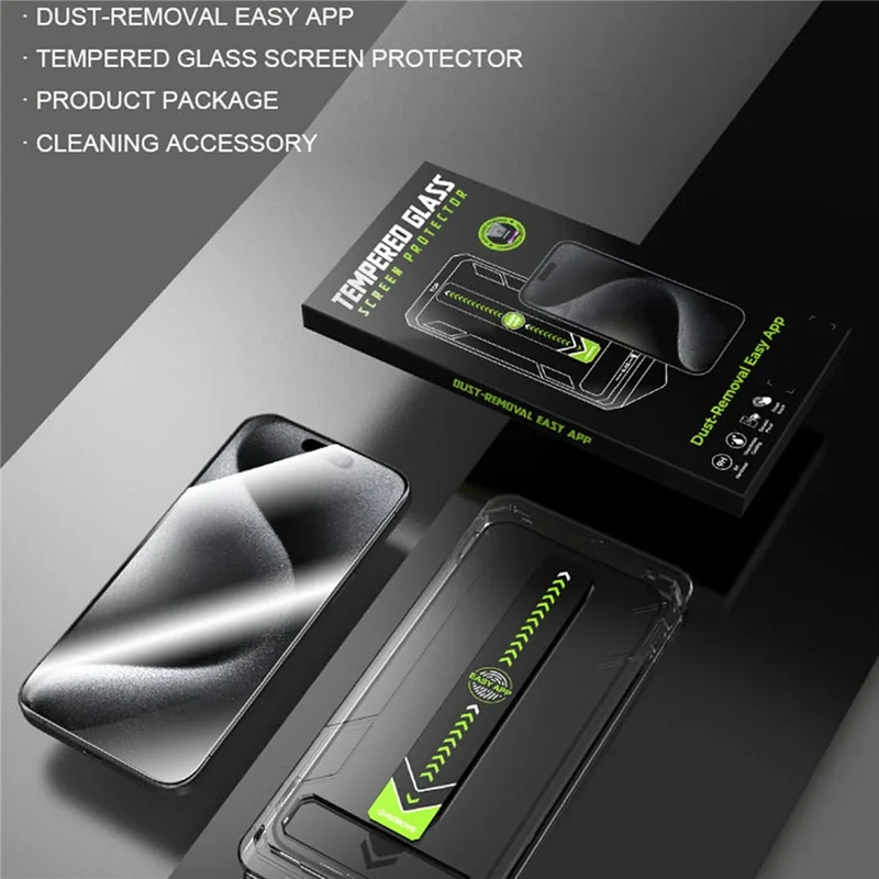 Großhandelskauf für iPhone 17 / 16 Pro Vollbildschirmschutz Vollklebe-Seidendruck HD Hochfestes Aluminium-Silizium-Glas-Folie mit Staubentfernungs-Tool