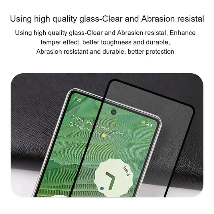 AMORUS For Google Pixel 7 5G Tempered Glass Full Cover Scratch Resistant Protector Secondary Hardening HD Clear Silk Printing Full Glue Film - Black