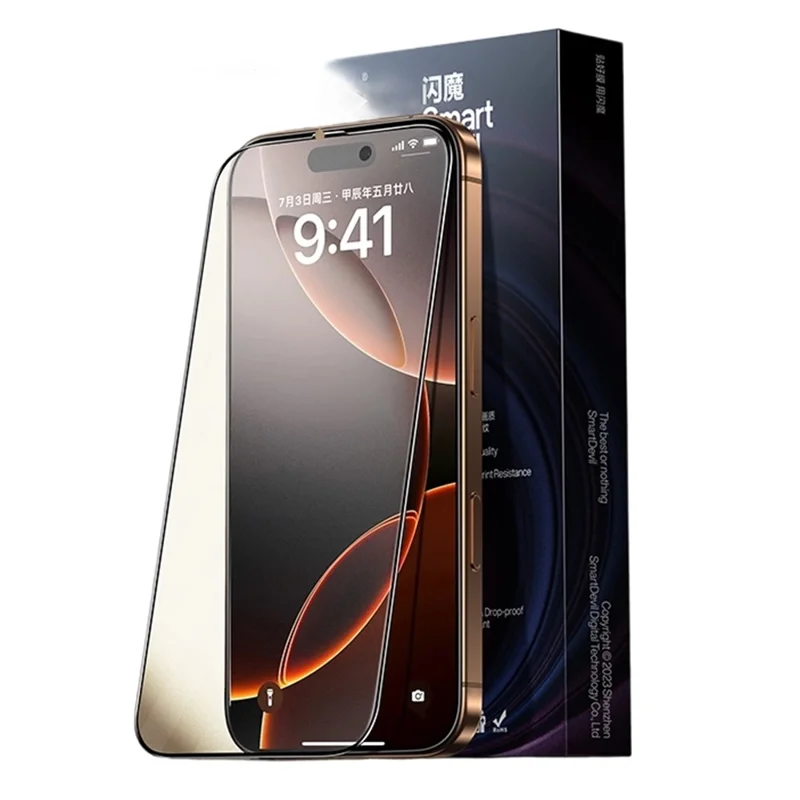 SMARTDEVIL For iPhone 17 Pro Max Full Screen Protector Matte 0.33mm Medium Aluminium Silk Printing Tempered Glass with Installation Tool