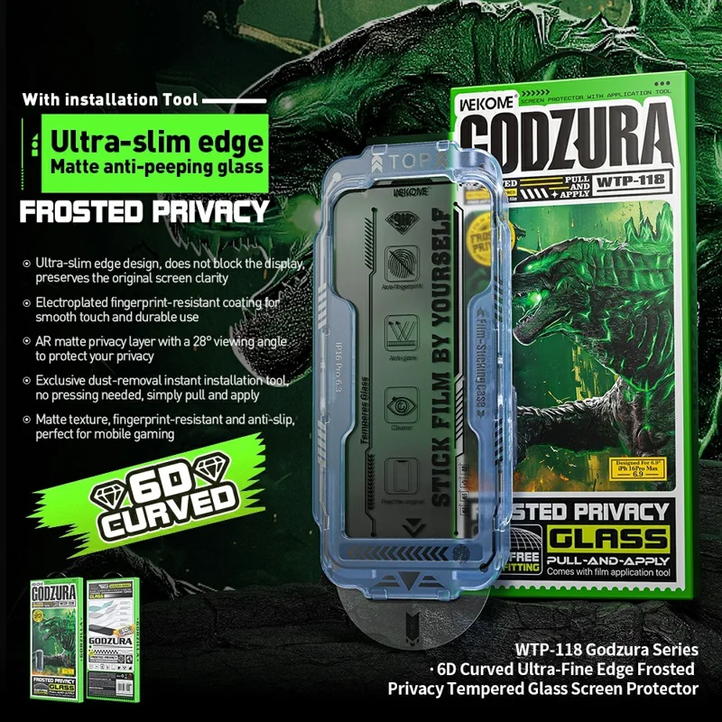 WEKOME WTP-118 Para iPhone Air Protector de Ecrã 6D Curvo com Borda Ultrafina Mate, Cobertura Total, Vidro Temperado com Privacidade - Preto