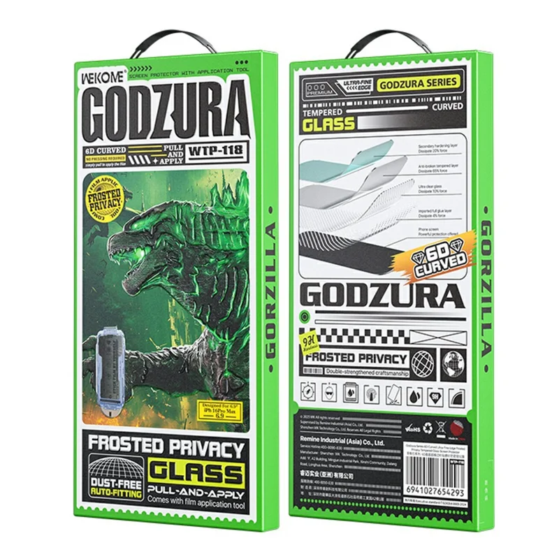 WEKOME WTP-118 Para iPhone 17 Pro Protector de Ecrã 6D Curvo com Borda Ultrafina Mate, Cobertura Total, Privacidade, Vidro Temperado - Preto