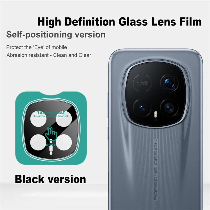 IMAK For Honor Magic8 RSR Porsche Design 5G Tempered Glass Full Cover Camera Lens Protector with Self Positioning Frame - Black