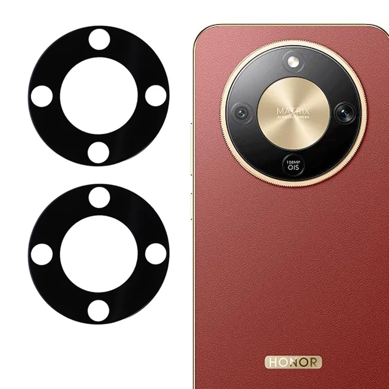 2Pcs For Honor Magic8 Lite 5G Camera Lens Protector 2.5D Arc Edge Silk Printing Tempered Glass Full Coverage Rear Lens Film - Black