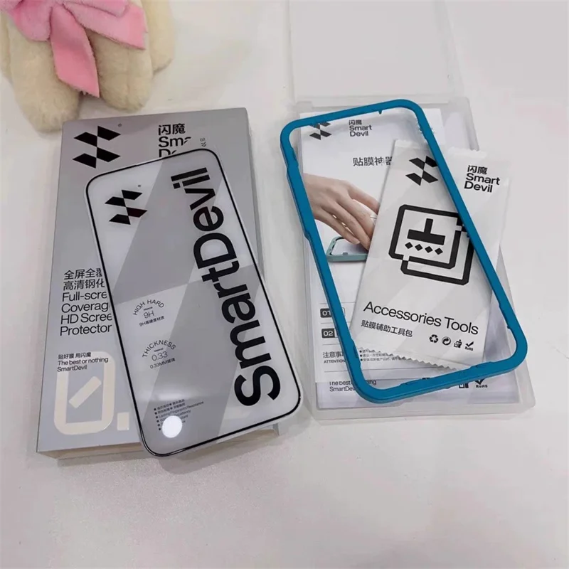 SMARTDEVIL 2Pcs Full Screen Protector For iPhone 16 Plus  /  15 Plus 0.33mm Silk Printing High Aluminium-Silicon HD Tempered Glass with Installation Tool - Transparent