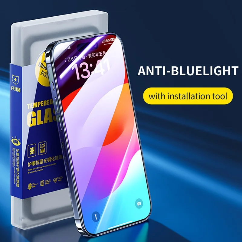 SMARTDEVIL Full Screen Protector For iPhone 17  /  16 Pro Anti Blue Light 0.33mm Silk Printing High Aluminium-silicon Glass Film - Transparent