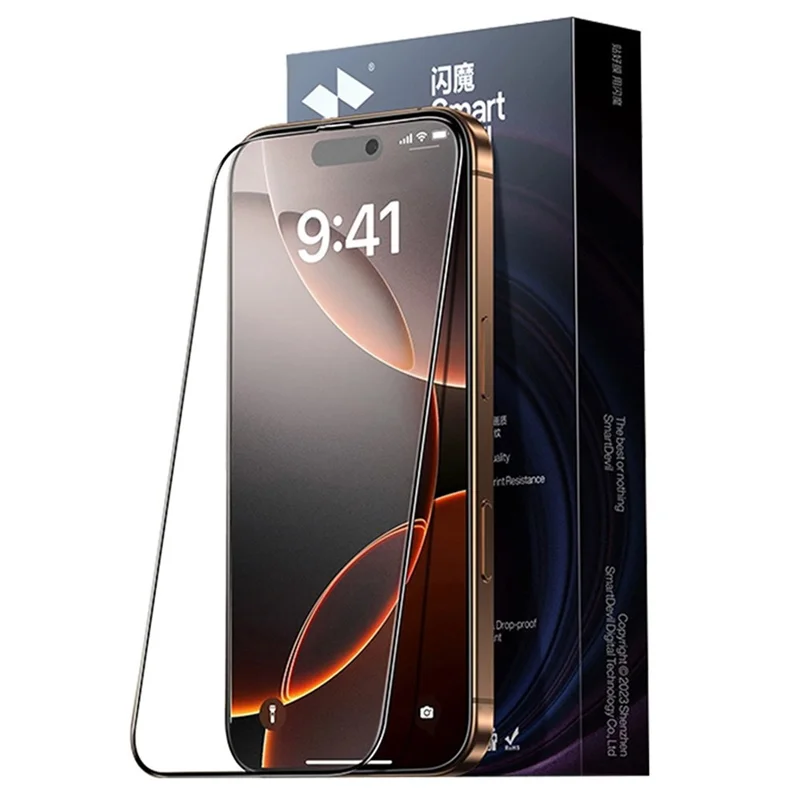 SMARTDEVIL For iPhone 15 Pro 0.33mm Full Screen Protector Silk Printing Matte Medium Alumina Glass Film with Dust-proof Net / Intallation Frame - Black