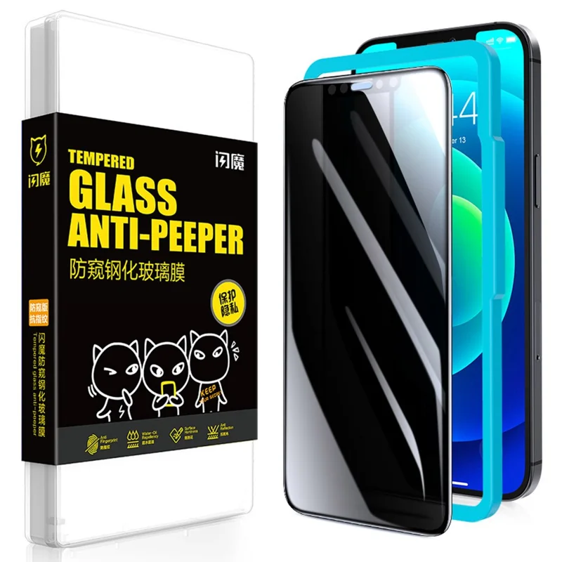 SMARTDEVIL Für iPhone 14 Plus / 13 Pro Max Anti-Spionage-Vollbildschutz 0,33 mm Hartglas mit Silkglass-Rahmen und Installationswerkzeug – Schwarz