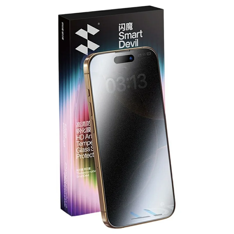 SMARTDEVIL Anti-spy Full Screen Protector For iPhone 17  /  16 Pro 0.33mm Medium Aluminium Silk Printing Tempered Glass with Installation Tool