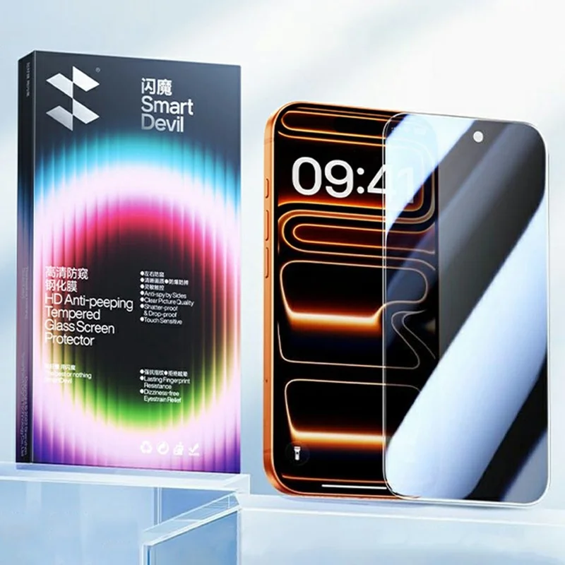 SMARTDEVIL For iPhone 15 Pro Max Screen Protector Anti Spy 0.33mm High Aluminium-Silicon Tempered Glass Film (Not Complete Covering) with Installation Tool