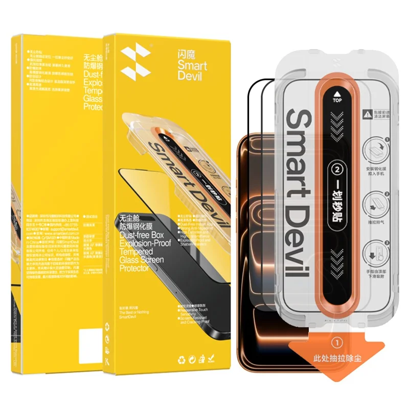 SMARTDEVIL 3Pcs For iPhone 12 Pro Max Screen Protector 0.33mm Silk Printing Full Coverage HD High Aluminium-silicon Glass Film with Dust-Free Installation Tool - Transparent