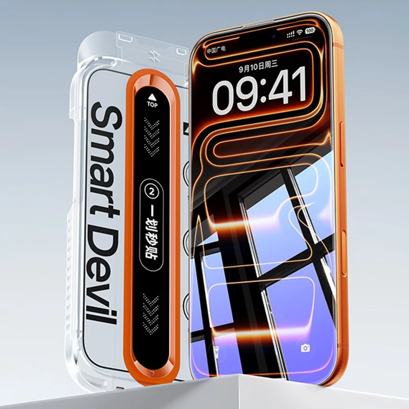 SMARTDEVIL Protector de Pantalla Completa para iPhone 17 Pro, 0,33 mm, Película de Vidrio de Alta Resistencia con Impresión en Seda, Anti-luz Azul, con Herramienta de Instalación Sin Polvo