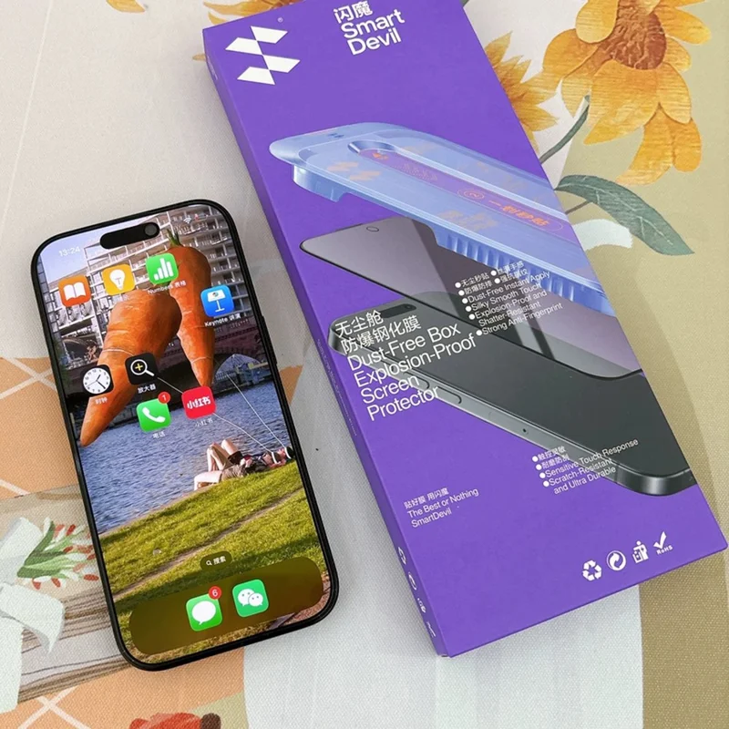 SMARTDEVIL Protector de Pantalla Completa para iPhone 16 Pro Max 0,33 mm Película de Vidrio de Alta Alúmina con Impresión Serigráfica, Anti-luz Azul y Herramienta de Instalación Sin Polvo