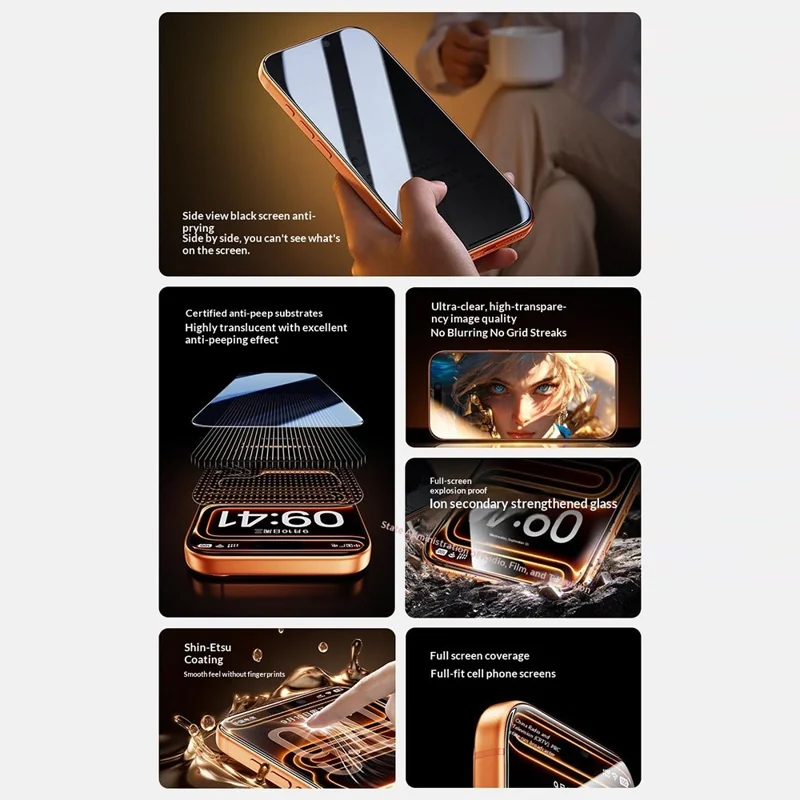 SMARTDEVIL 2 Stück für iPhone 16 Pro Max Displayschutzfolie Anti-Spionage 0,33 mm Hartglas aus Aluminium-Silizium (keine Vollabdeckung) mit Montagewerkzeug