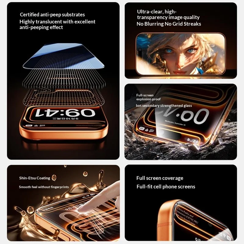 SMARTDEVIL 2 шт. для iPhone 14 Pro Max Защитная пленка от шпионажа 0,33 мм Закаленное стекло из высокопрочного алюминиево-кремниевого сплава (не полное покрытие) с инструментом для установки