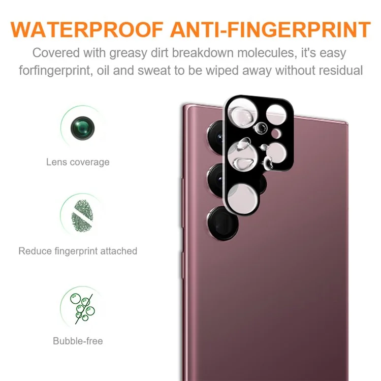 Amorus For Samsung Galaxy S23 Ultra Silk Printing Camera Lens Protector Anti-explosion HD Стеклянная Стеклянная Пленка Защитная Пленка - Черный