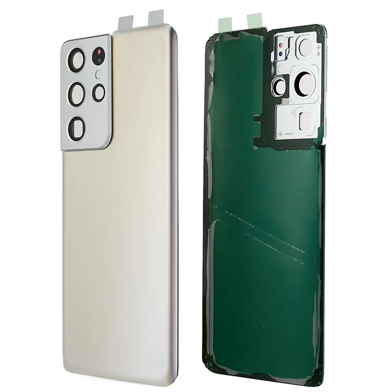 Per Samsung Galaxy S21 Ultra 5G G998 Alloggiamento della batteria con adesivo e copertura dell'obiettivo della fotocamera - Argento