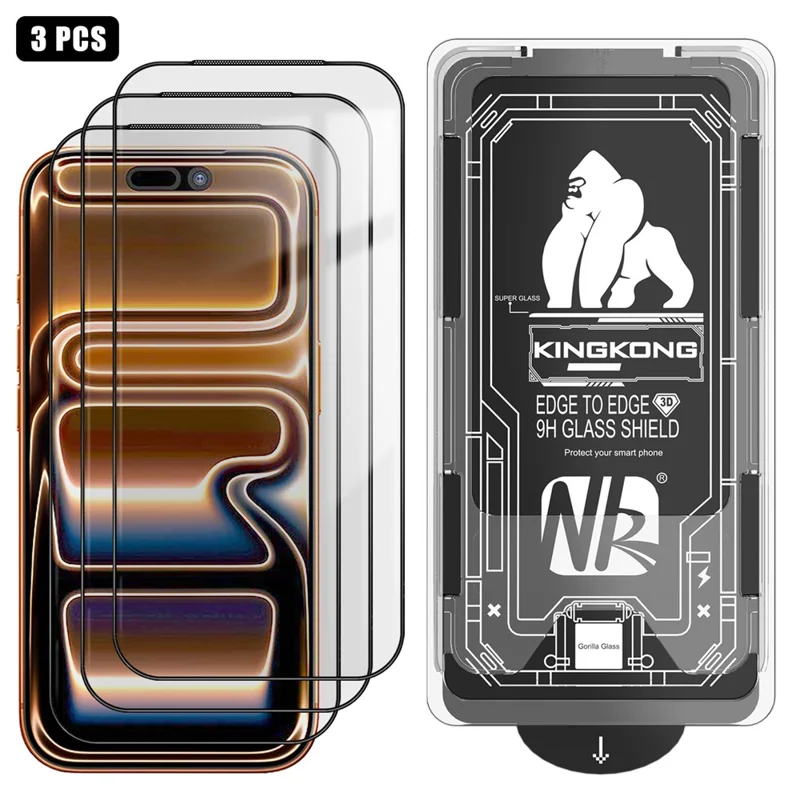 3Pcs For iPhone 17 Pro Max Full Screen Protector HD Clear 3D Arc Edge High Aluminium-silicon Glass Film with Dust-Free Installation Tool - Transparent