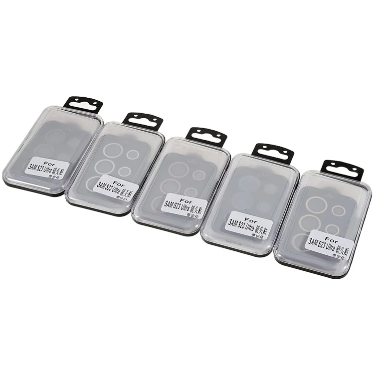 1 Set Para Samsung Galaxy S23 Ultra Hard Metal + Temperano de Vidrio Templado Cámara Trasera Lente Película Protector de Vidrio Súper Transparente - Negro