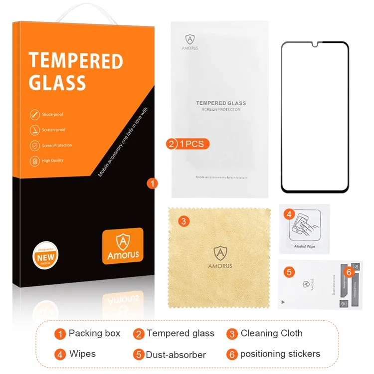 AMORUS per Samsung Galaxy A14 5G / A14 4G HD Silk Printing Full Glue Tempered Glass Film Indurimento Secondario Anti-impronta Protezione Schermo Completo - Nero