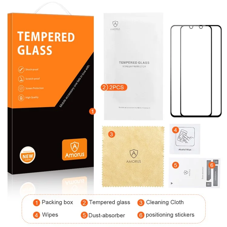 AMORUS 2Pcs / Set For Samsung Galaxy A14 5G / A14 4G Silk Printing Tempered Glass Film Ultra Clear Full Glue Full Screen Protector - Preto