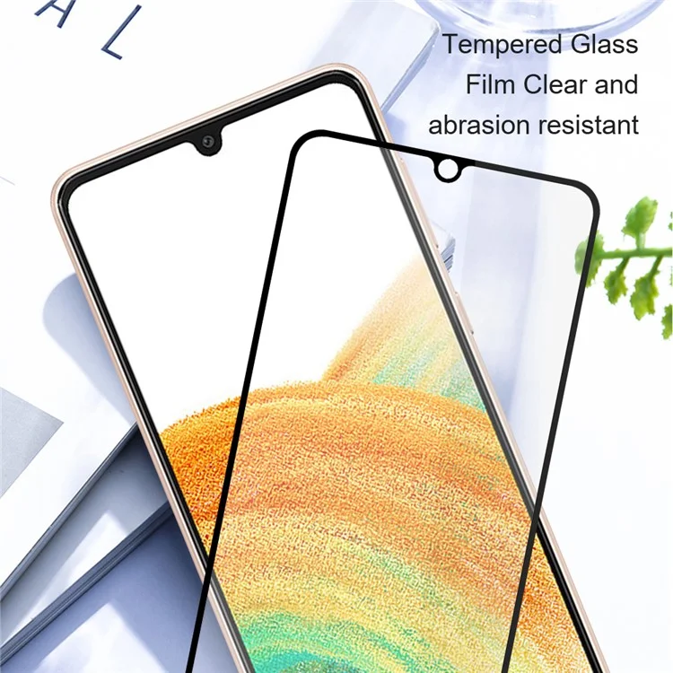 AMORUS 2Pcs / Set For Samsung Galaxy A54 5G Silk Printing Tempered Glass Film Ultra Clear Full Glue Secondary Hardening Scratch-resistant Full Screen Protector - Black