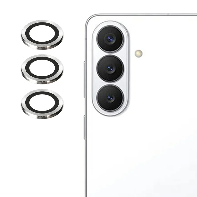 Pour Samsung Galaxy S26 1 Set Protecteur d'objectif caméra avec cadre métallique + film d'objectif en verre trempé - Argent titane