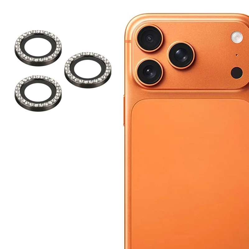 1 lot de protecteur d'objectif pour iPhone 17 Pro / 17 Pro Max, film en verre trempé avec anneau à strass (non couvrant intégralement) - Noir