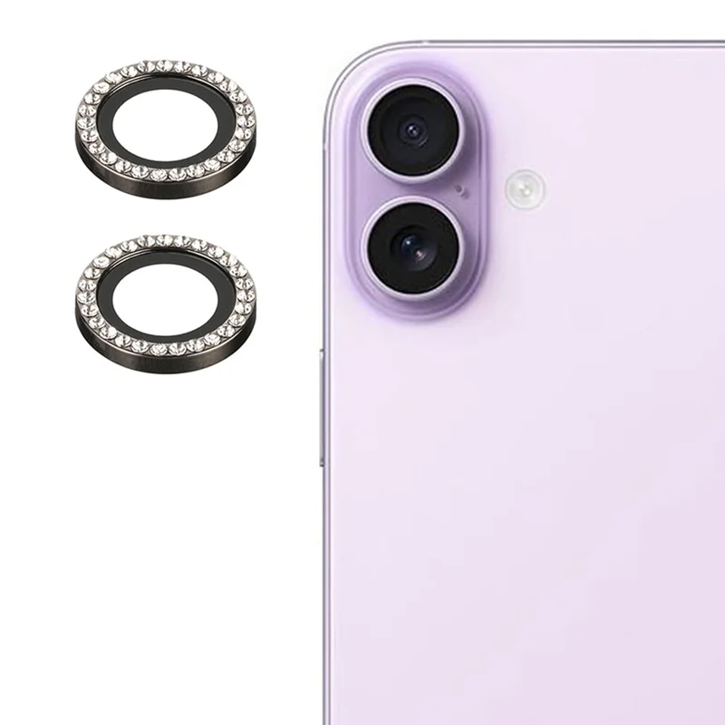 1 Set For iPhone 17 Camera Lens Protector Rhinestone Ring Tempered Glass Lens Film (NOT Complete Covering) - Black