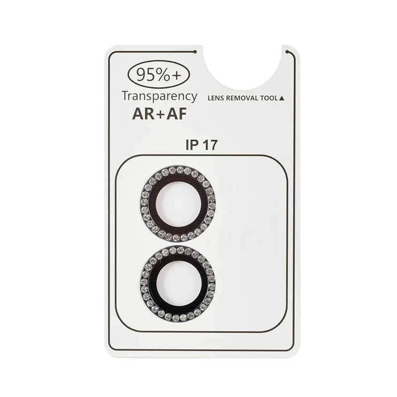 1 Set For iPhone 17 Camera Lens Protector Rhinestone Ring Tempered Glass Lens Film (NOT Complete Covering) - Black