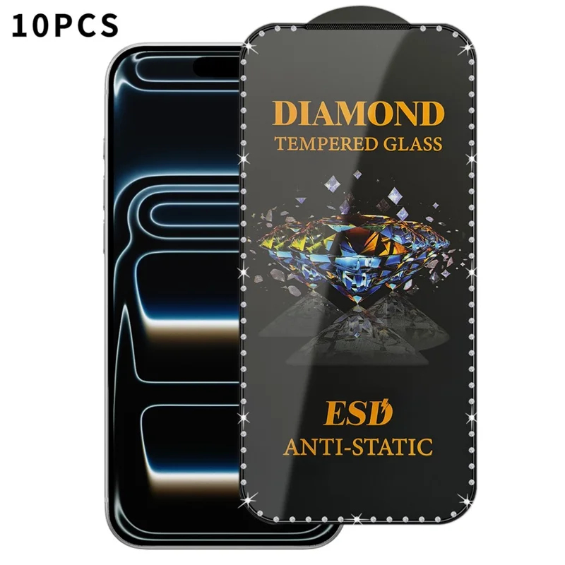 10Pcs for iPhone 17 Pro Max Tempered Glass Diamond Silk Printing Full Screen HD Anti-Static Screen Protector - Transparent
