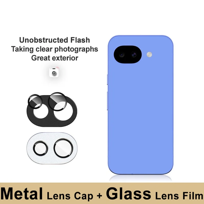 IMAK Kameraobjektivfolie für Google Pixel 10a Metall-Objektivkappe + gehärtete Glaslinsenschutzfolie – Schwarz