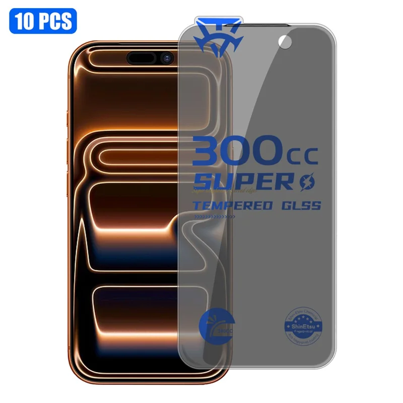 10Pcs for iPhone 17 Pro Max Tempered Glass Film 300CC Edgeless Anti-static Anti-spy Full Screen Protector - Black