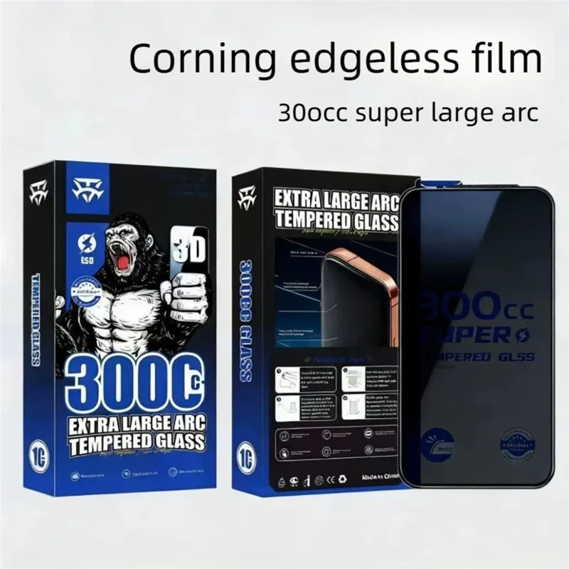 10Pcs for iPhone 17 Pro Max Tempered Glass Film 300CC Edgeless Anti-static Anti-spy Full Screen Protector - Black