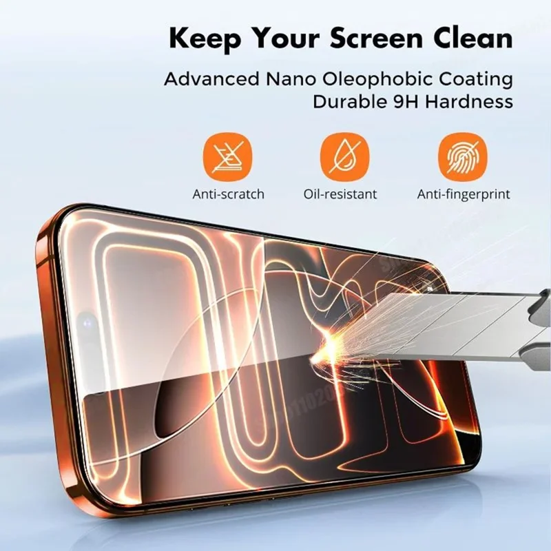 10Pcs for iPhone 17 Pro Max Full Coverage Tempered Glass Screen Protector Silk Printing 9H Diamond-Level Hardness Anti-static Film - Transparent