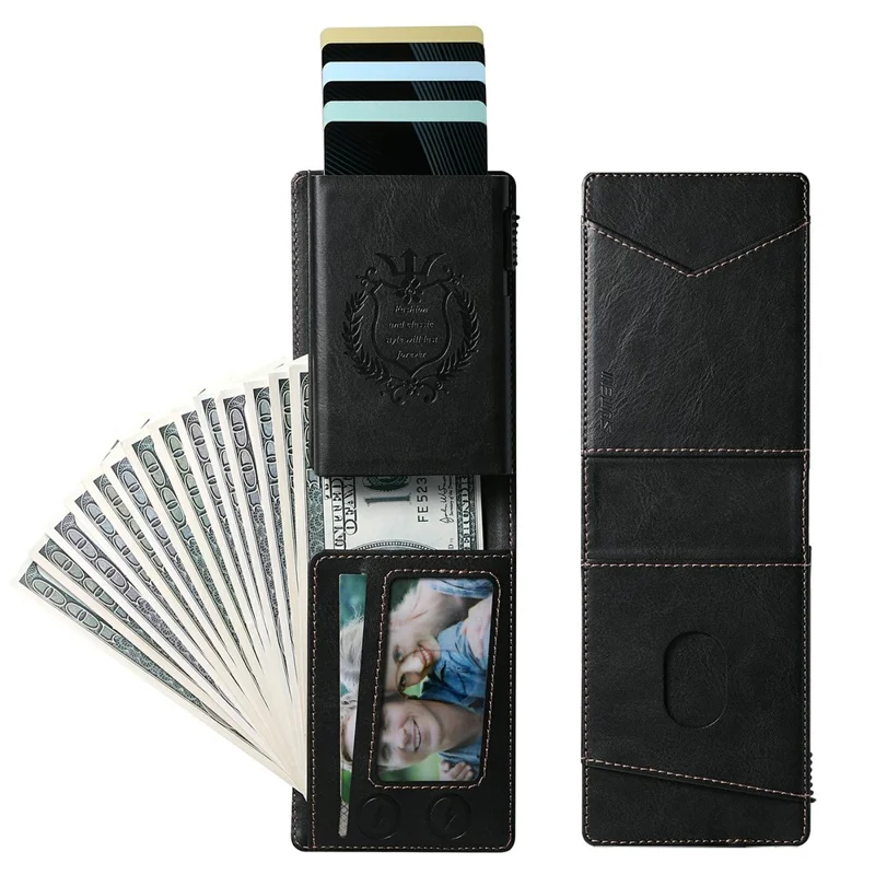 SUTENI KH8 Oil Wax Texture Leather Card Wallet Pop Up Card Holder RFID Blocking Card Case - Black