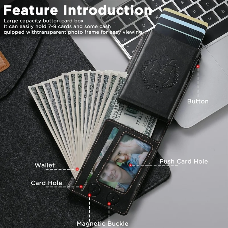 SUTENI KH8 Oil Wax Texture Leather Card Wallet Pop Up Card Holder RFID Blocking Card Case - Black