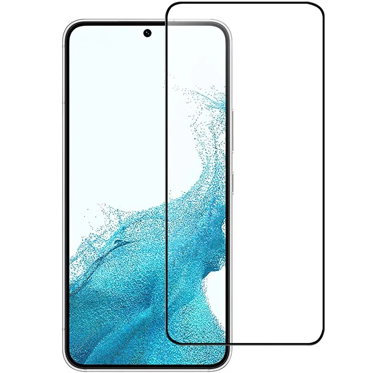 Para Samsung Galaxy S22 5G / S23 Protector de pantalla de cristal templado de pantalla completa Borde negro Pegamento completo 9H Dureza Película de pantalla a prueba de roturas (Grosor de 0.1 mm, Compatibilidad con desbloqueo de huella digital)