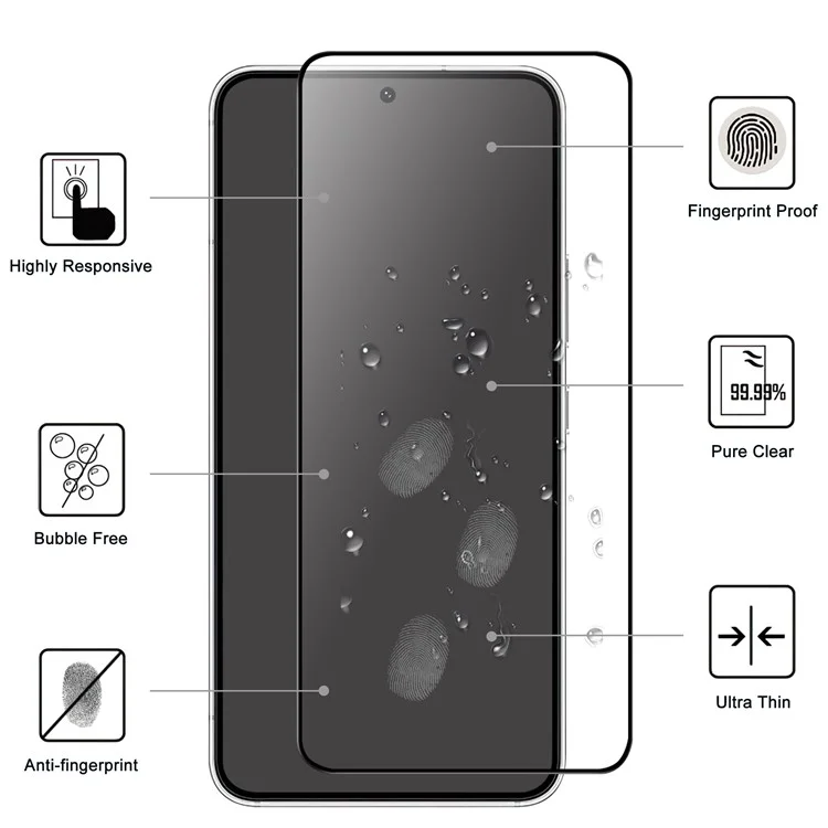 Para Samsung Galaxy S22 5G / S23 Protector de pantalla de cristal templado de pantalla completa Borde negro Pegamento completo 9H Dureza Película de pantalla a prueba de roturas (Grosor de 0.1 mm, Compatibilidad con desbloqueo de huella digital)