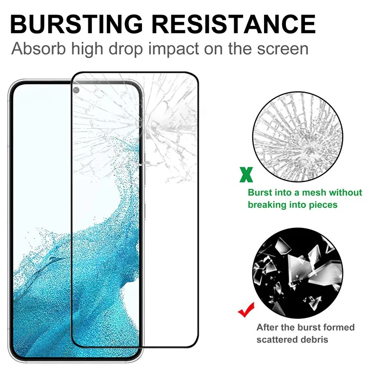 Para Samsung Galaxy S22 5G / S23 Protector de pantalla de cristal templado de pantalla completa Borde negro Pegamento completo 9H Dureza Película de pantalla a prueba de roturas (Grosor de 0.1 mm, Compatibilidad con desbloqueo de huella digital)
