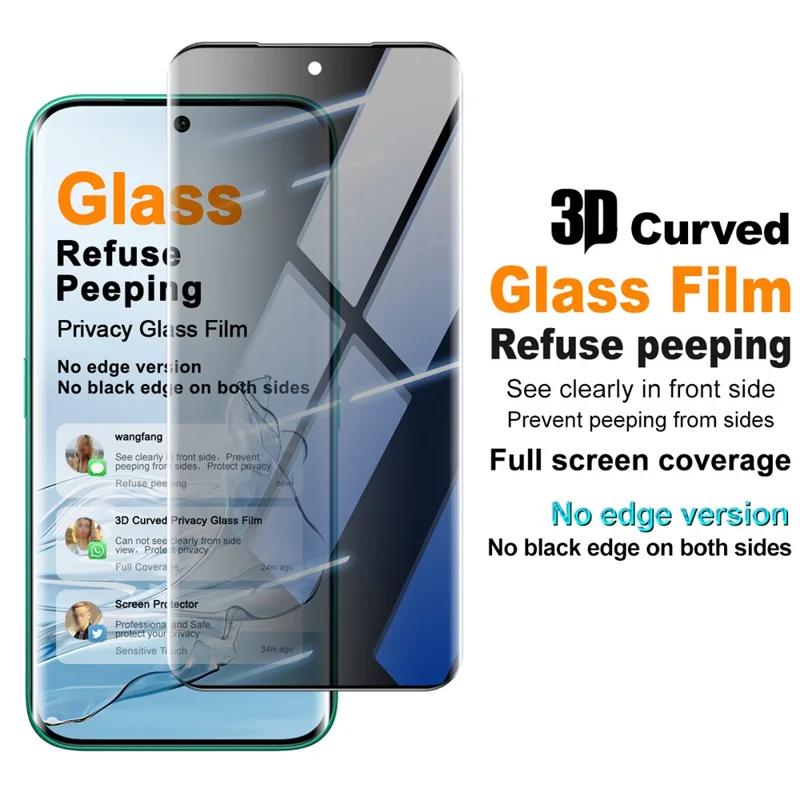 IMAK til TECNO Camon 50 Pro 4G / Camon 50 Ultra 5G Anti-spion Tørhærdet Glasskærm Side-lim Fuld Dækningsbeskytter (uden kanter) - Sort