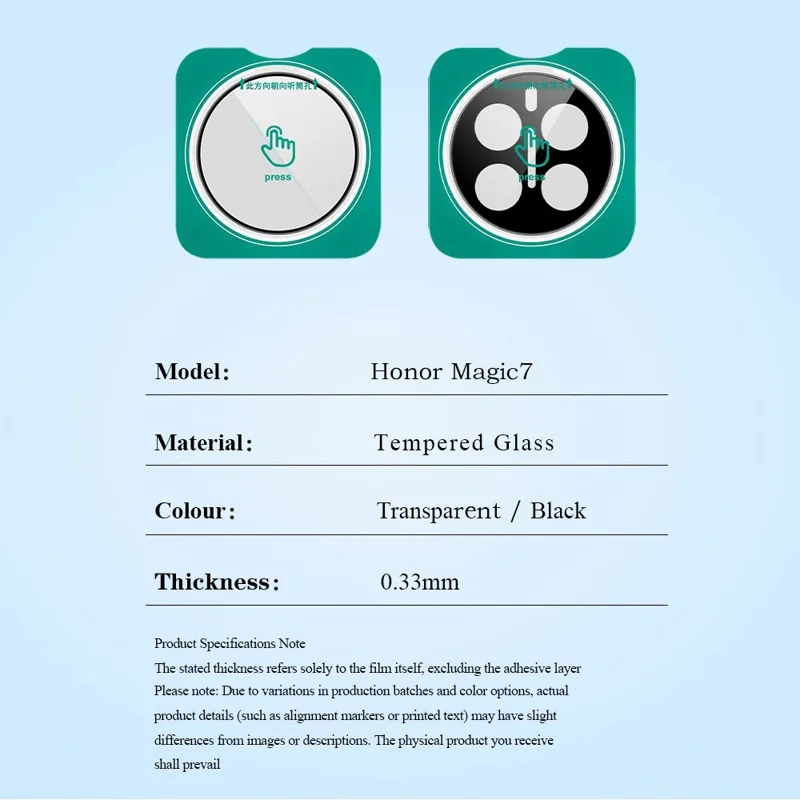 LEREACH 2Pcs for Honor Magic7 5G Camera Lens Protector Tempered Glass Diamond Shield Auto-Align Invisible Thin Film - Transparent with Black Edge